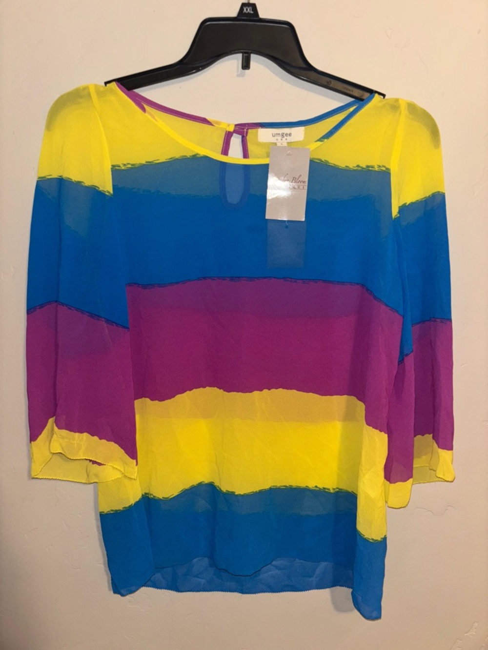 Umgee Striped Sheer Blouse in Yellow, Blue & Purple